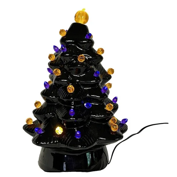 Mr Halloween Haunted Tree Ceramic Black 14" Pumpkin LED Lighted Mr Christmas - Picture 2 of 10
